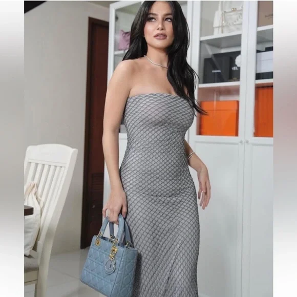 Zara Gray Strapless Midi Dress - Picture 8 of 16